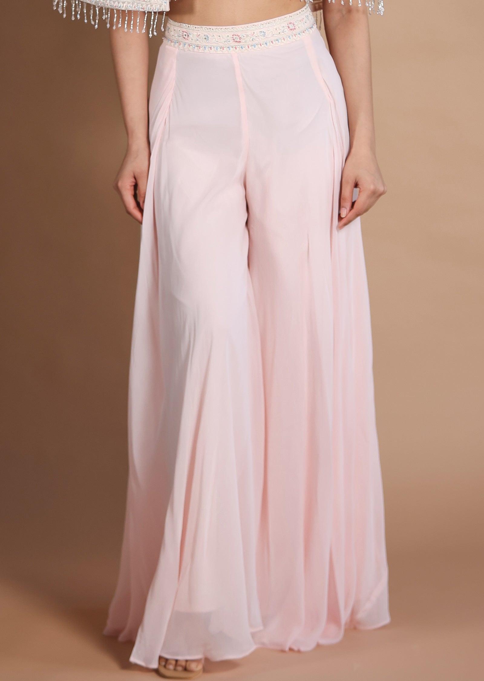 Light Peach Georgette Fusion Indo-Western