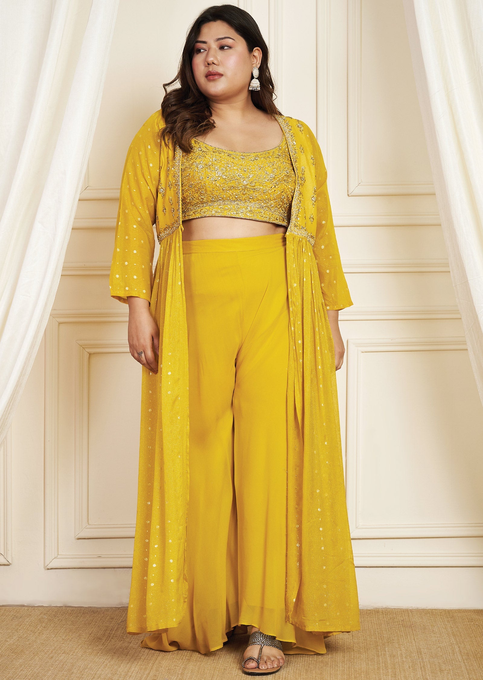 Mustard Yellow Silk Palazzo Set