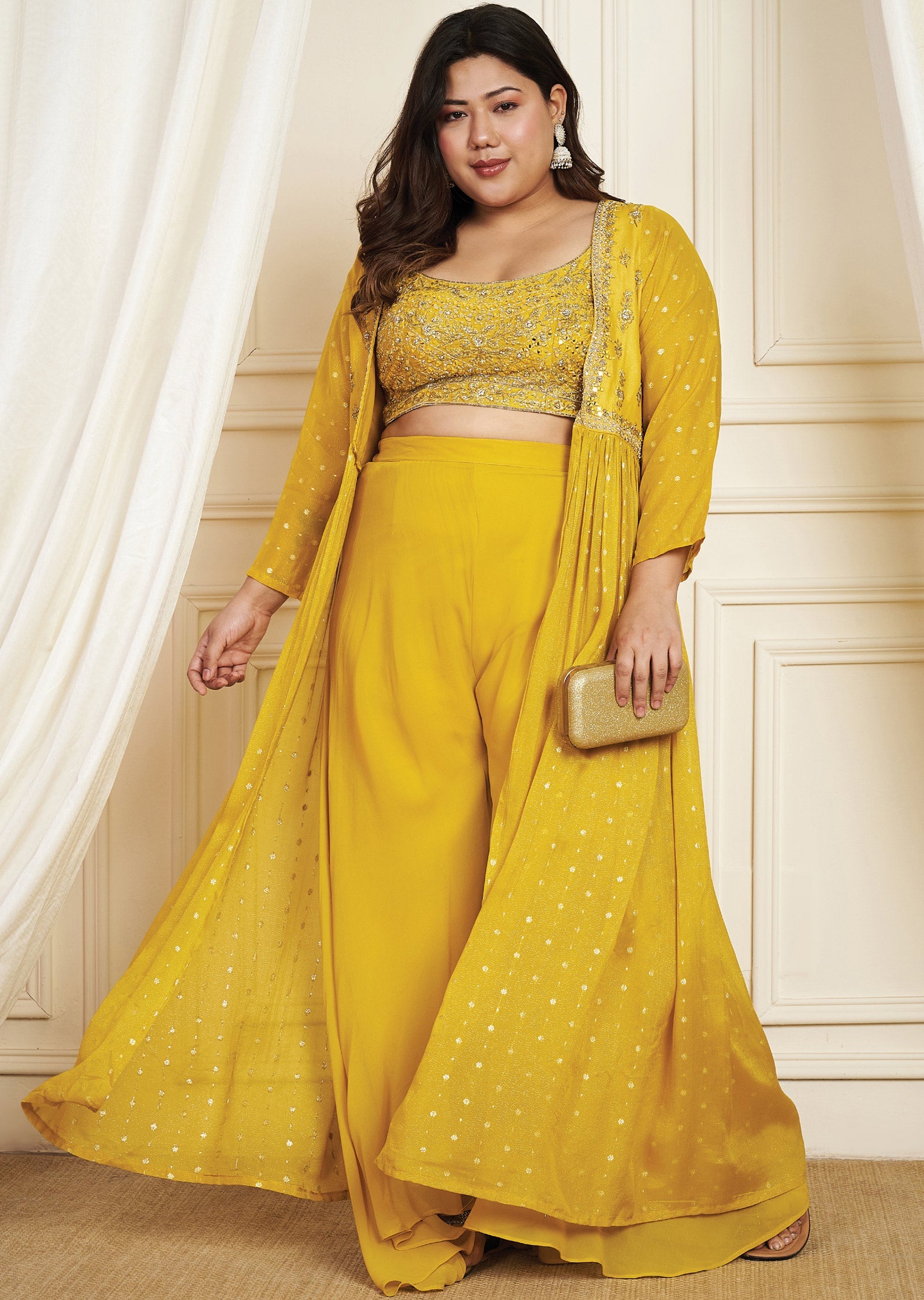 Mustard Yellow Silk Palazzo Set