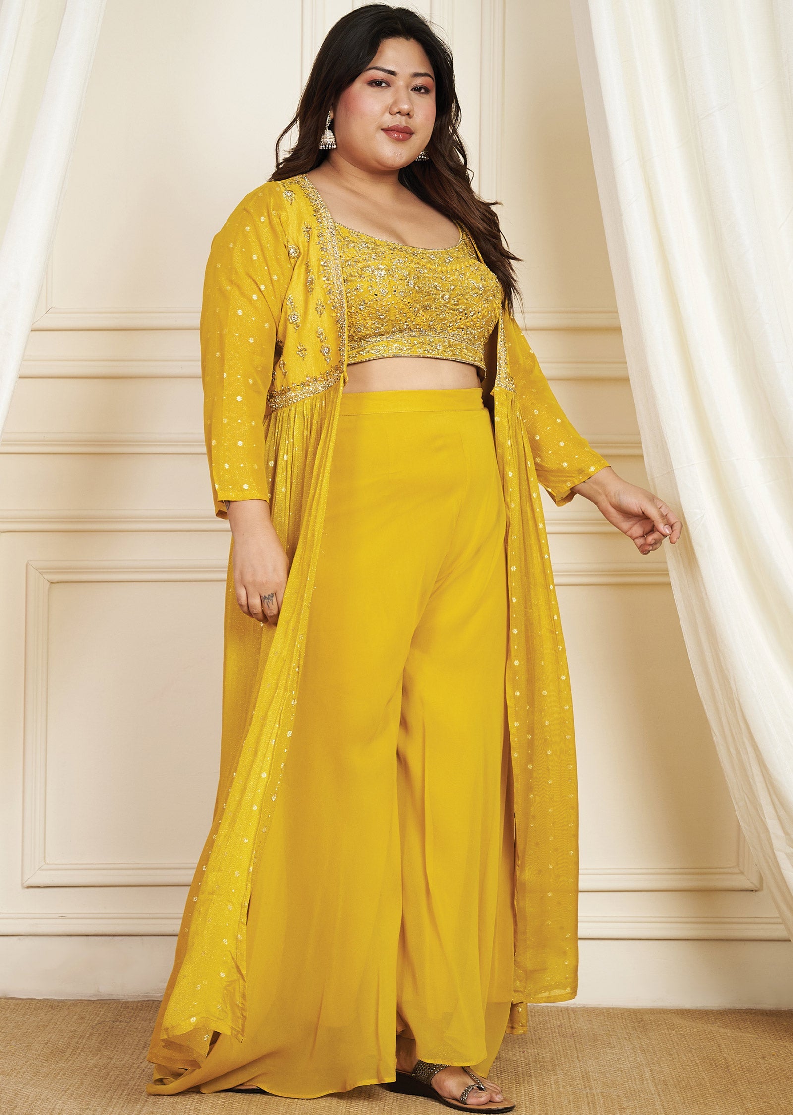 Mustard Yellow Silk Palazzo Set
