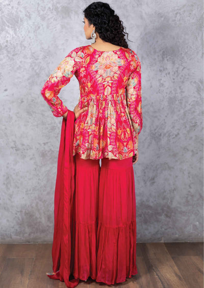 Rani Pink Chinnon Zardosi & Embroidered Shararas/Ghararas