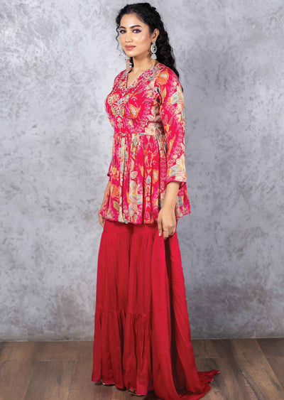Rani Pink Chinnon Zardosi & Embroidered Shararas/Ghararas
