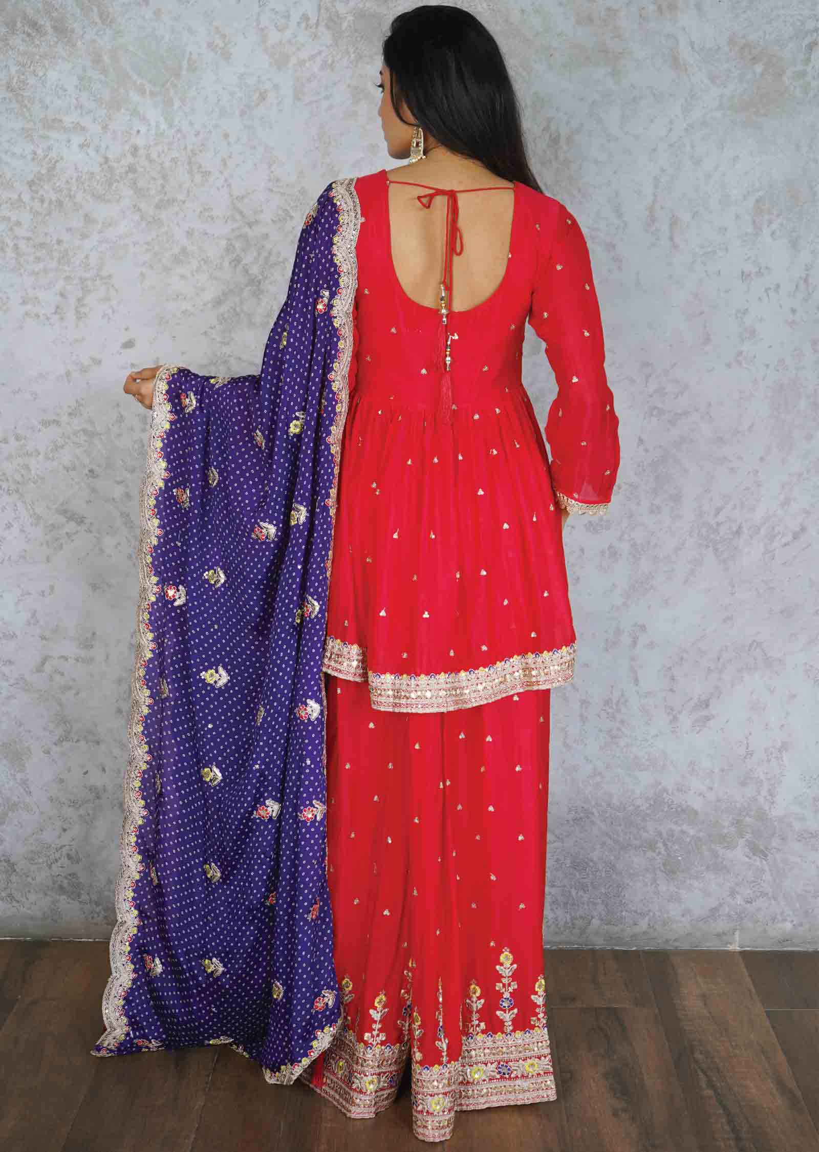 Pink/Purple Chinnon Embroidered Shararas/Ghararas