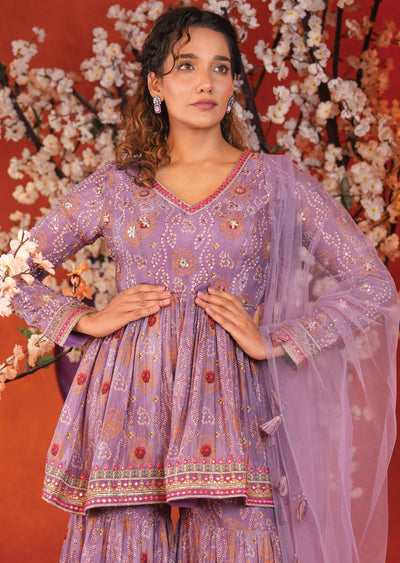 Dark Lavender Chinnon Shararas/Ghararas