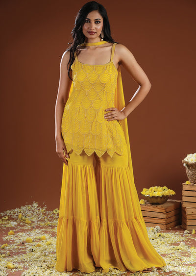 Yellow Georgette Shararas Ghararas Set