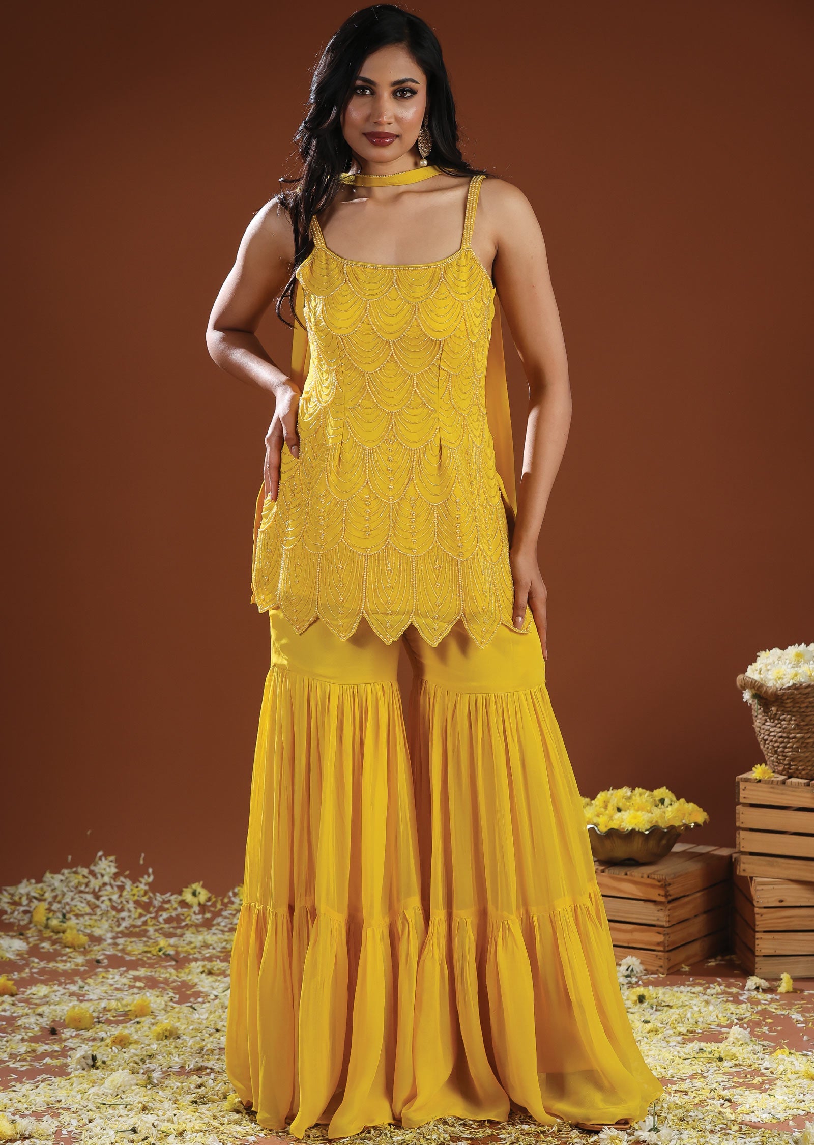 Yellow Georgette Shararas Ghararas Set