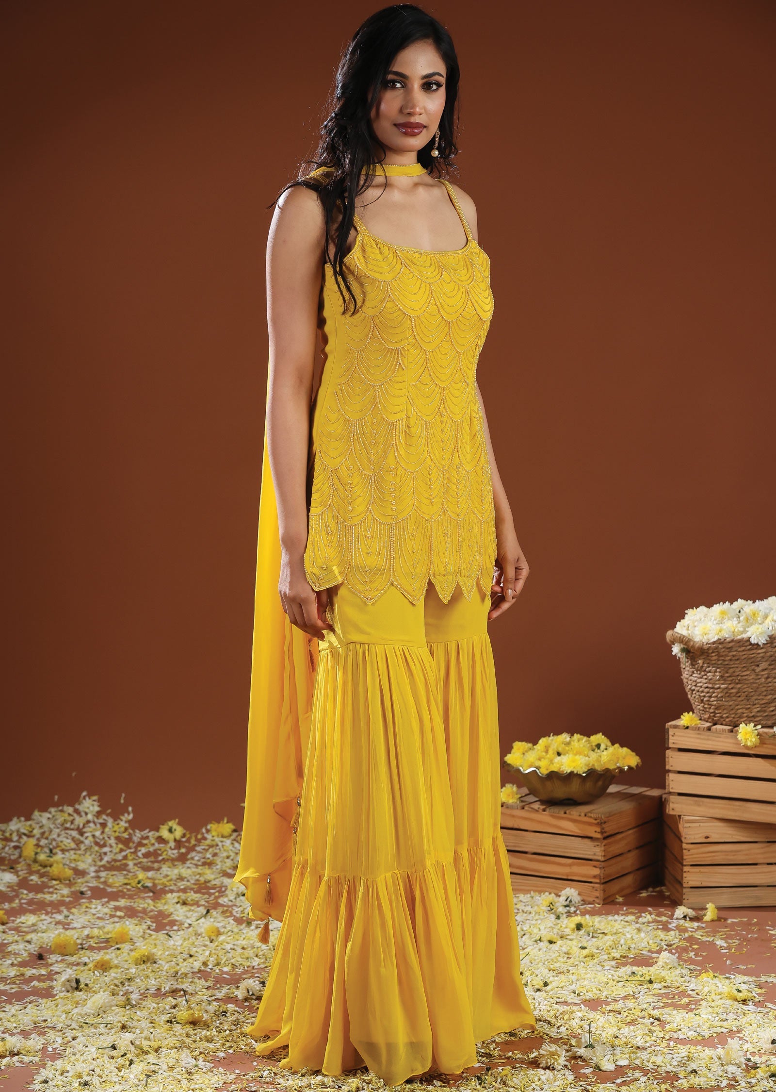 Yellow Georgette Shararas Ghararas Set