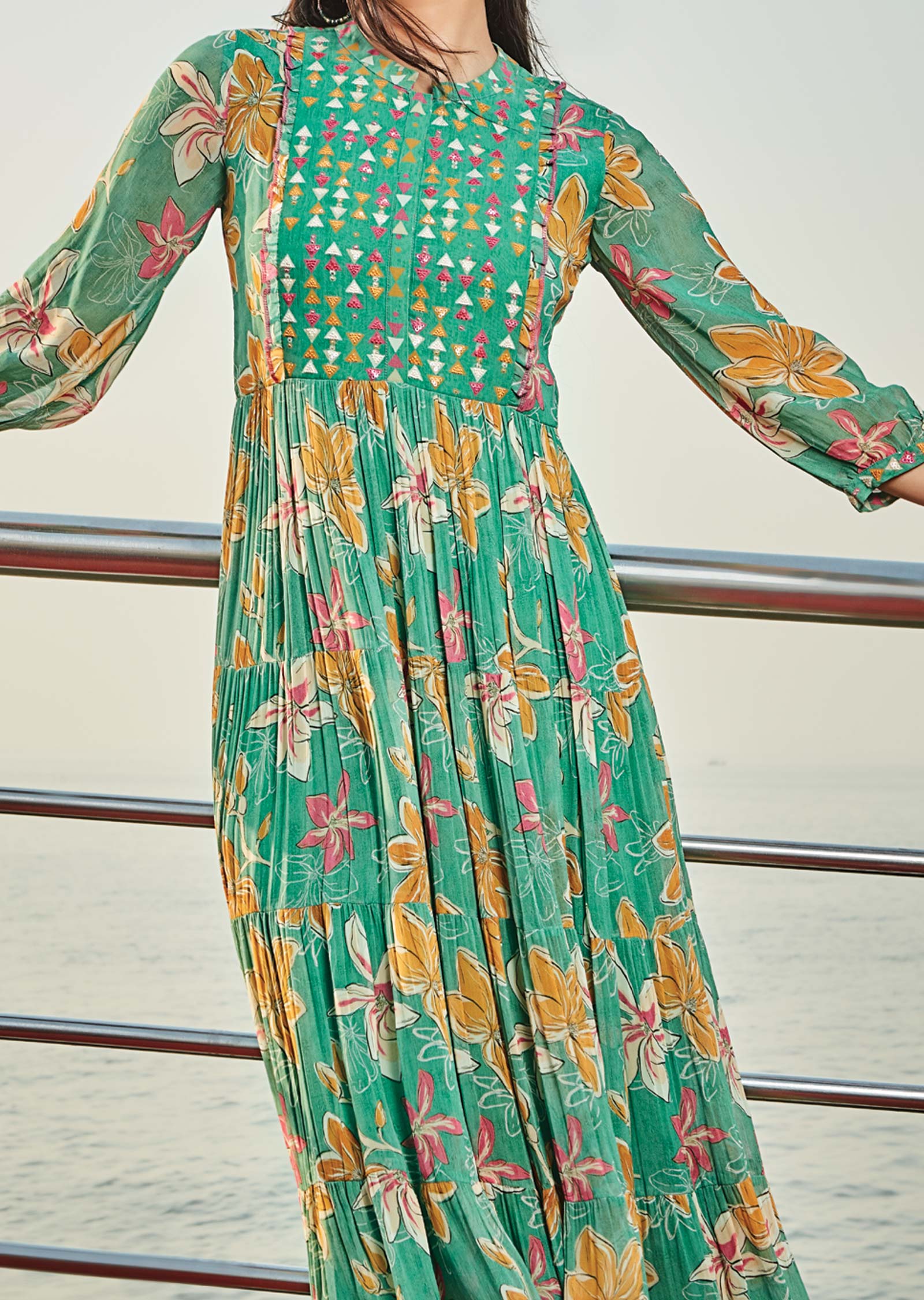 Green Georgette Frock Style Kurti
