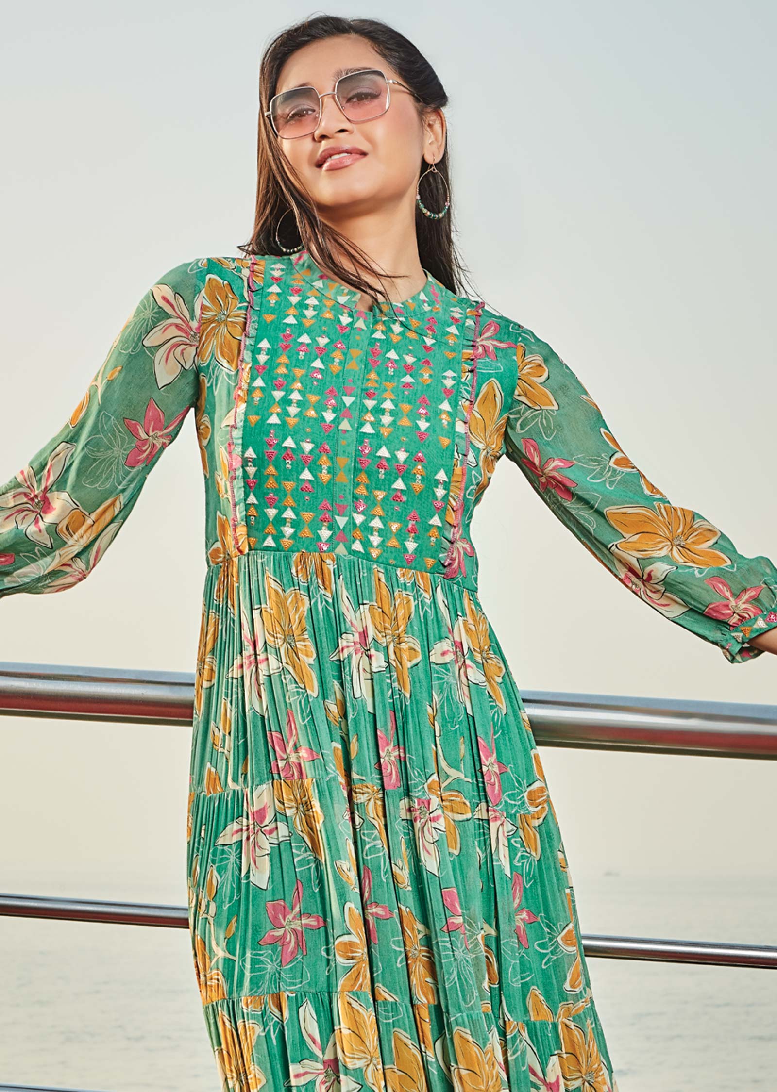 Green Georgette Frock Style Kurti