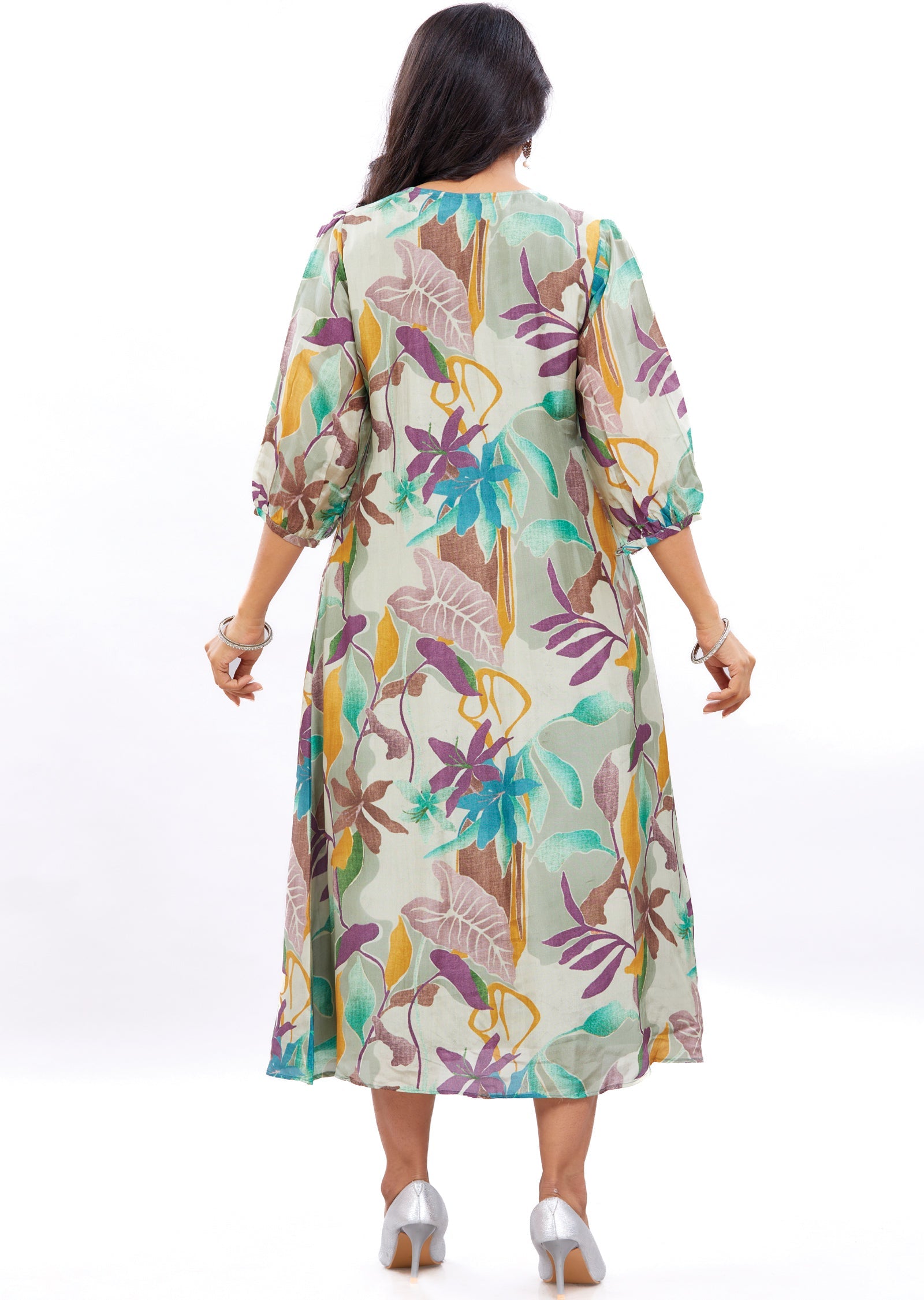 Mehndi Green Silk Frock Style Kurti with Sequence Work