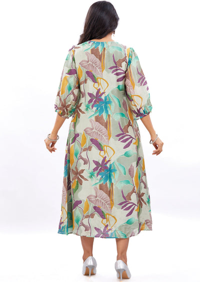 Mehndi Green Silk Frock Style Kurti with Sequence Work