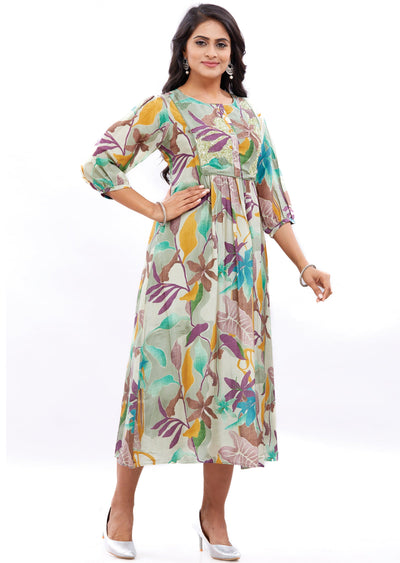 Mehndi Green Silk Frock Style Kurti with Sequence Work