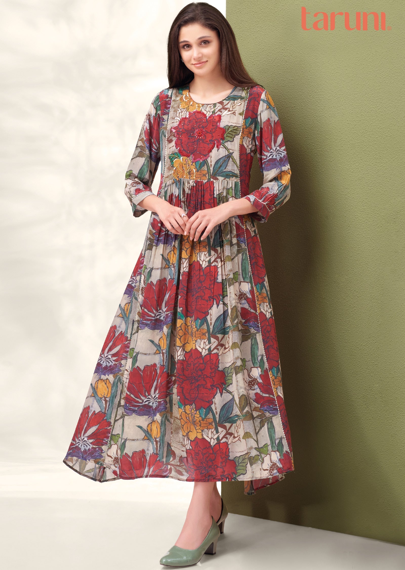 Multi-Color Frock Style Kurti with Beads & Sequence Work
