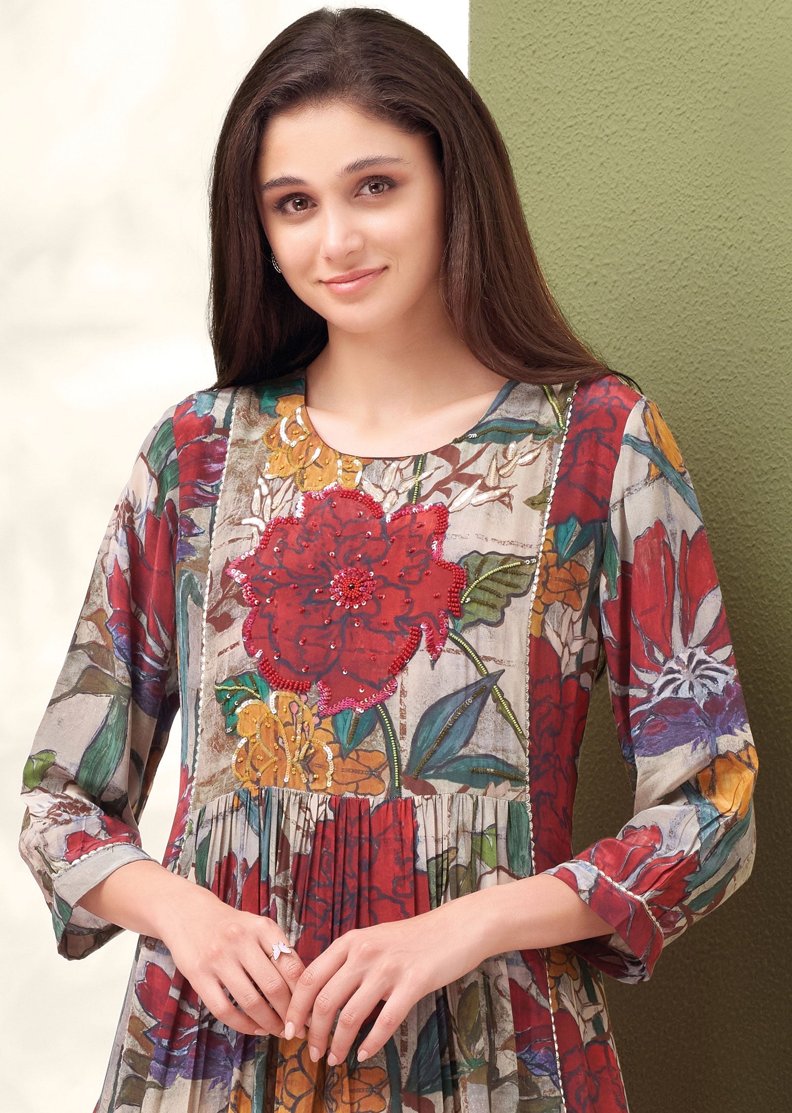 Multi-Color Frock Style Kurti with Beads & Sequence Work