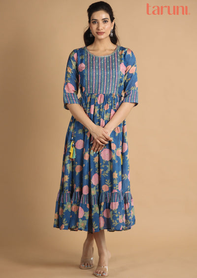 Light Blue Muslin Kurti Frock Style