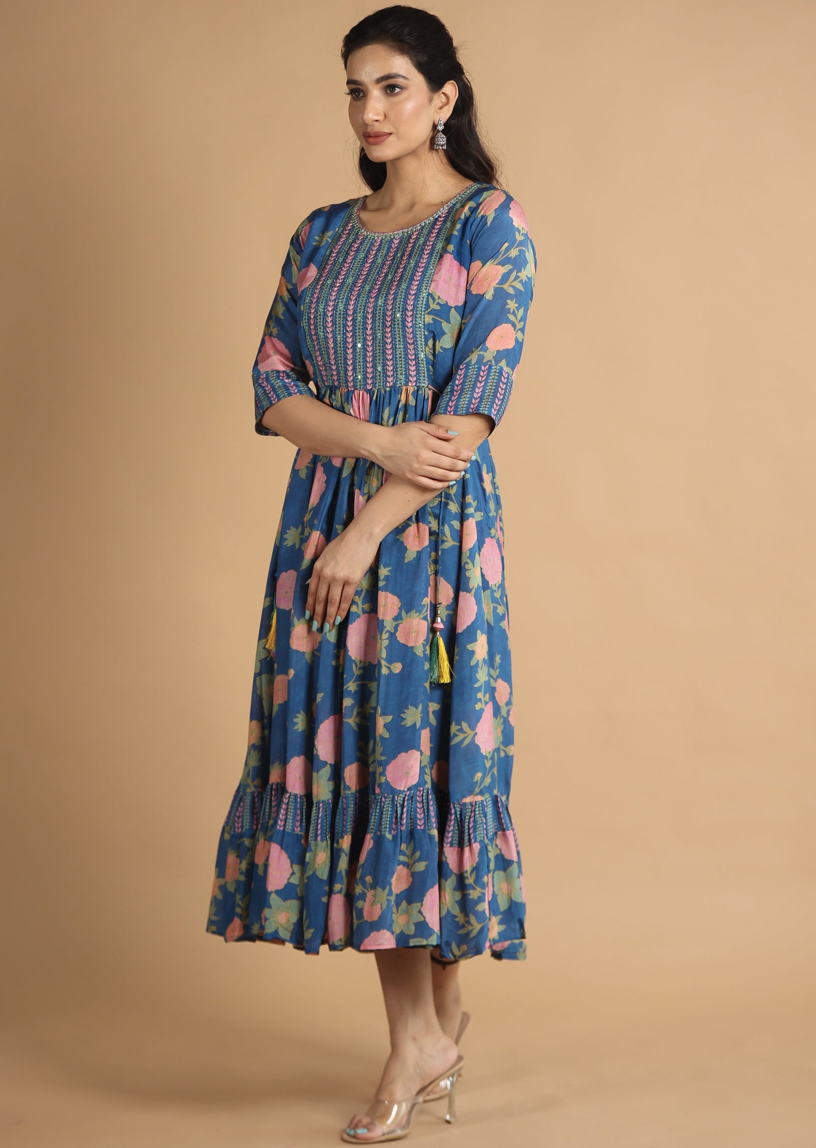 Light Blue Muslin Kurti Frock Style