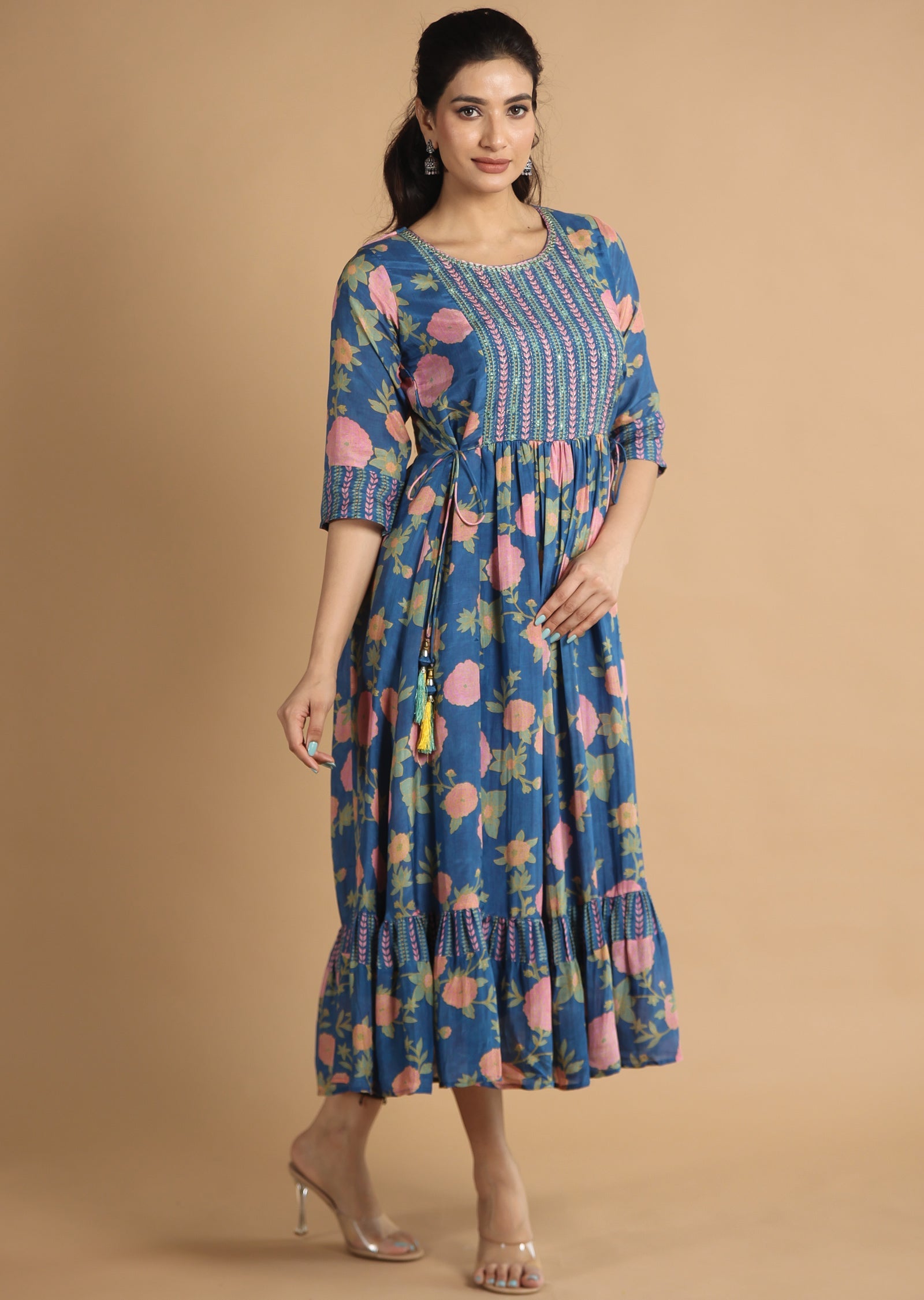 Light Blue Muslin Kurti Frock Style