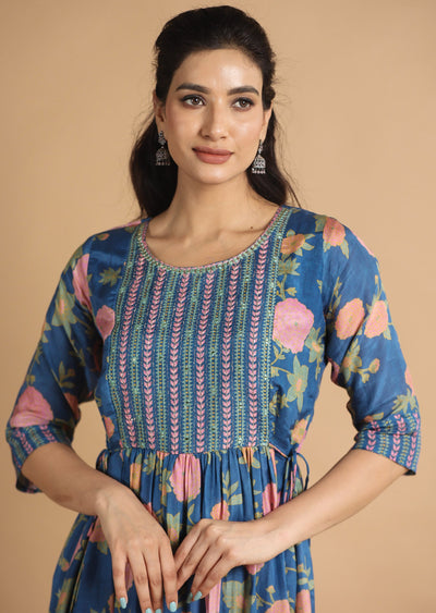 Light Blue Muslin Kurti Frock Style