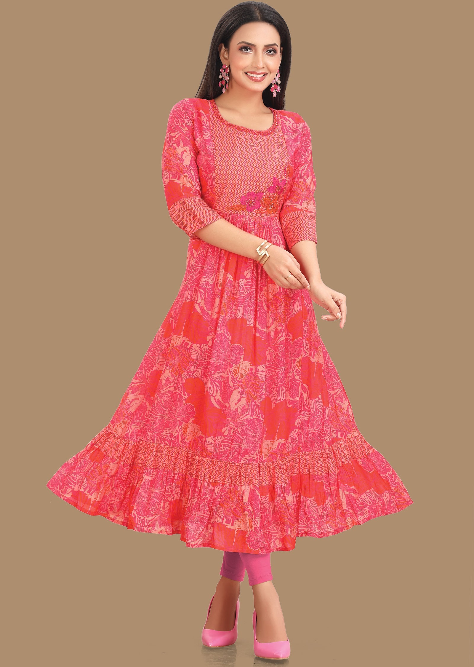 Rani Pink & Orange Muslin Midi Dress