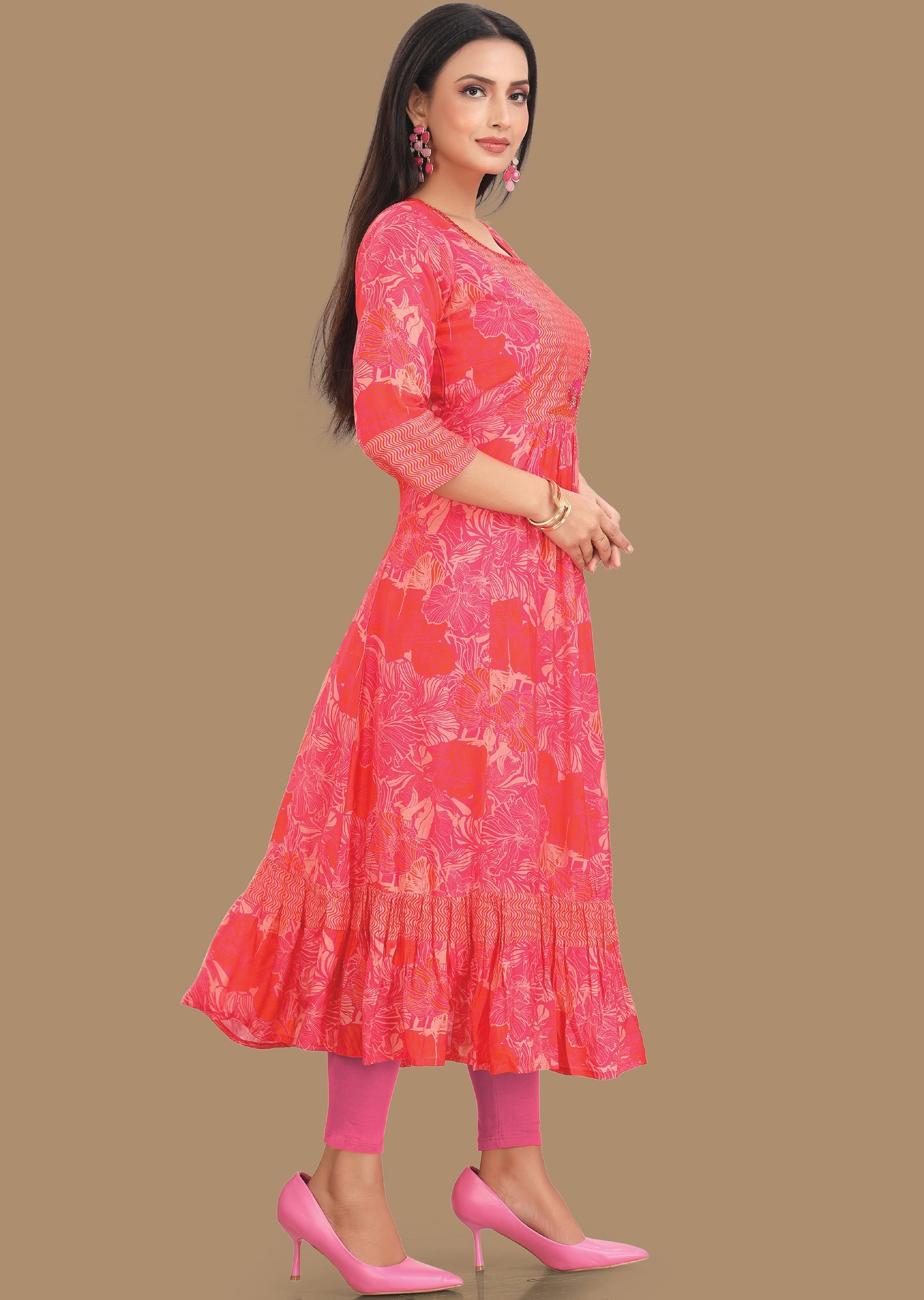 Rani Pink & Orange Muslin Midi Dress