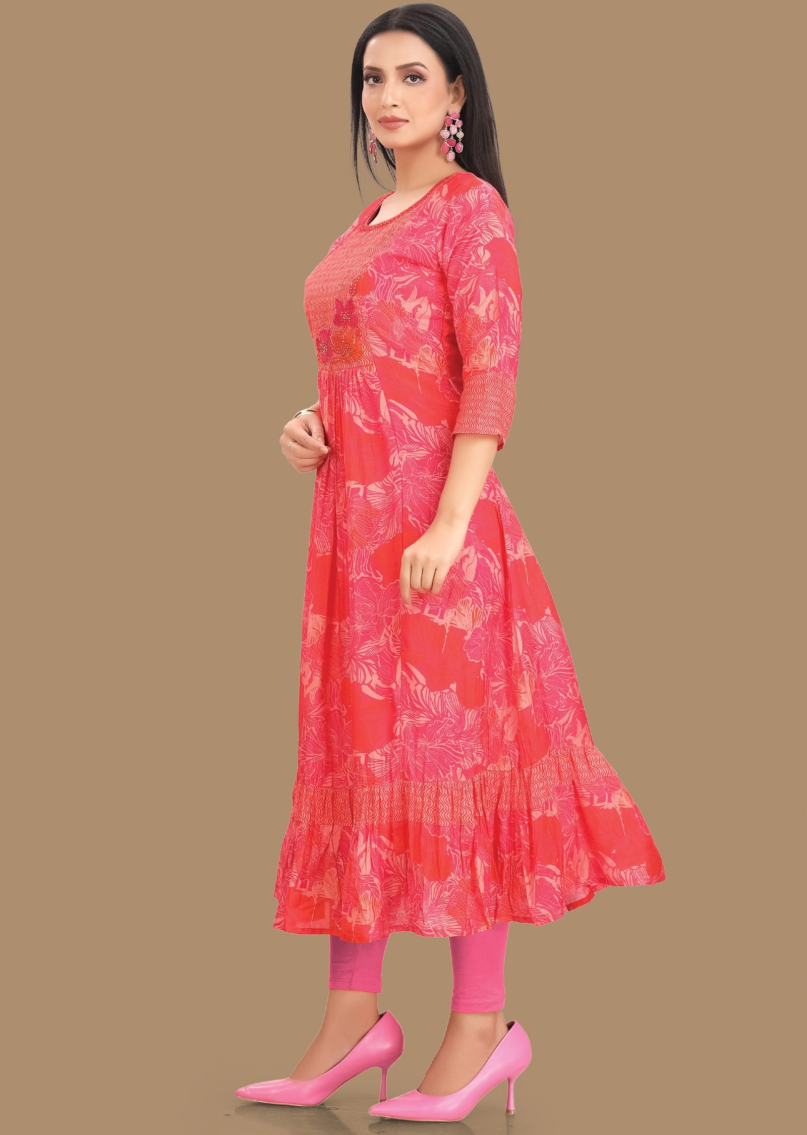 Rani Pink & Orange Muslin Midi Dress