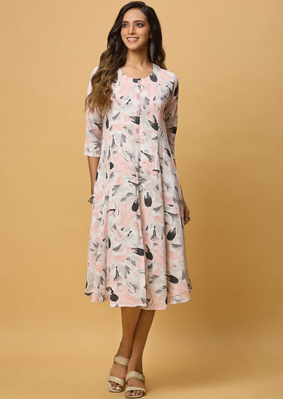 Off White & Peach Georgette Midi Dress