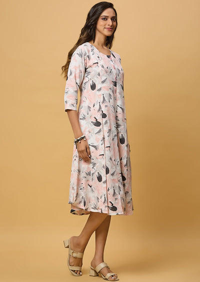 Off White & Peach Georgette Midi Dress