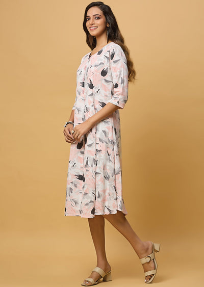 Off White & Peach Georgette Midi Dress