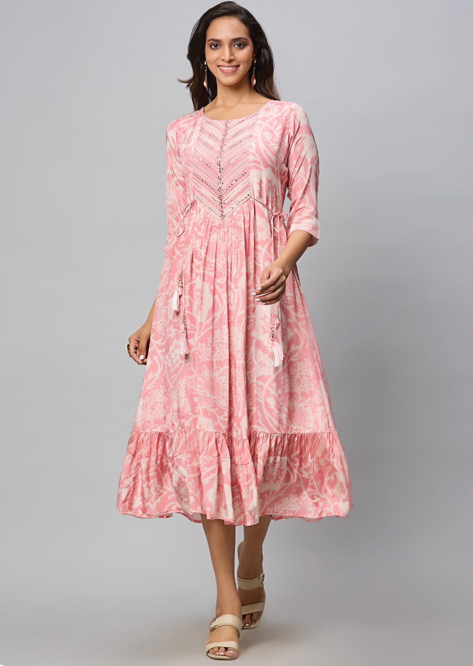 Pink Crepe Midi Dress