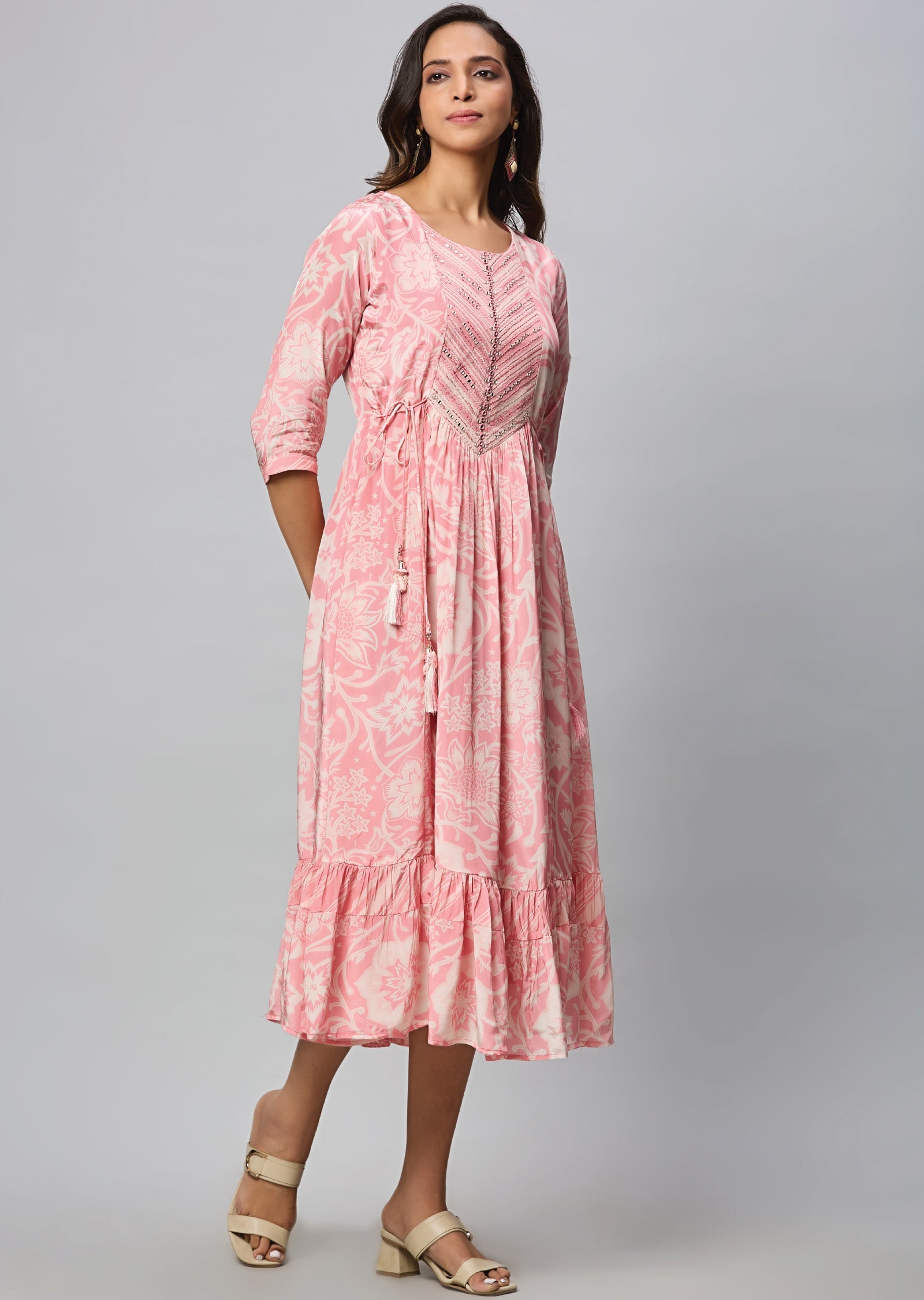 Pink Crepe Midi Dress