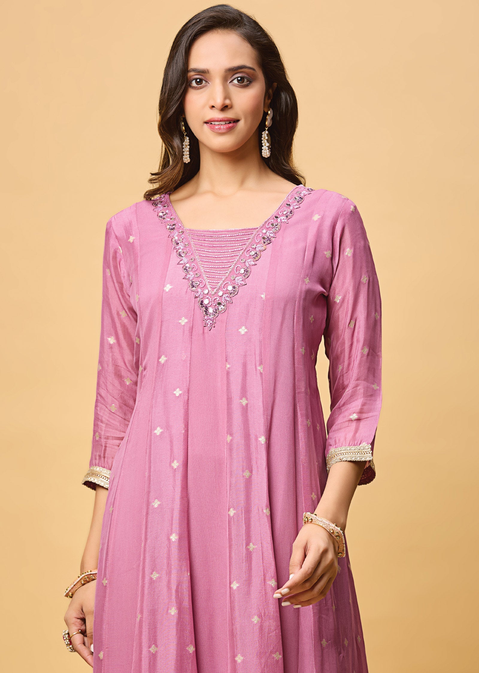 Lavender Banaras Georgette Midi Dress