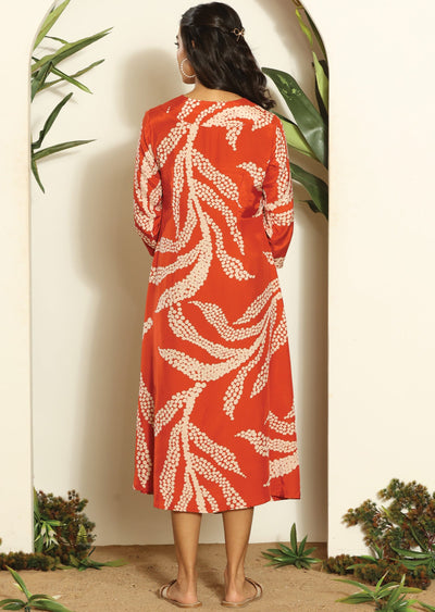 Rust & Beige Rusian Silk Midi Dress