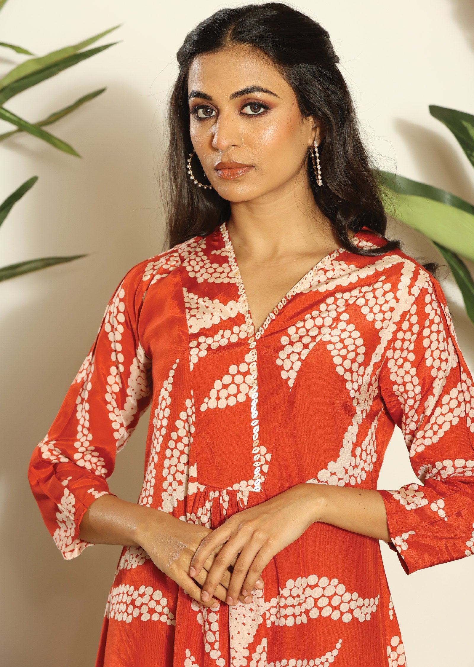 Rust & Beige Rusian Silk Midi Dress