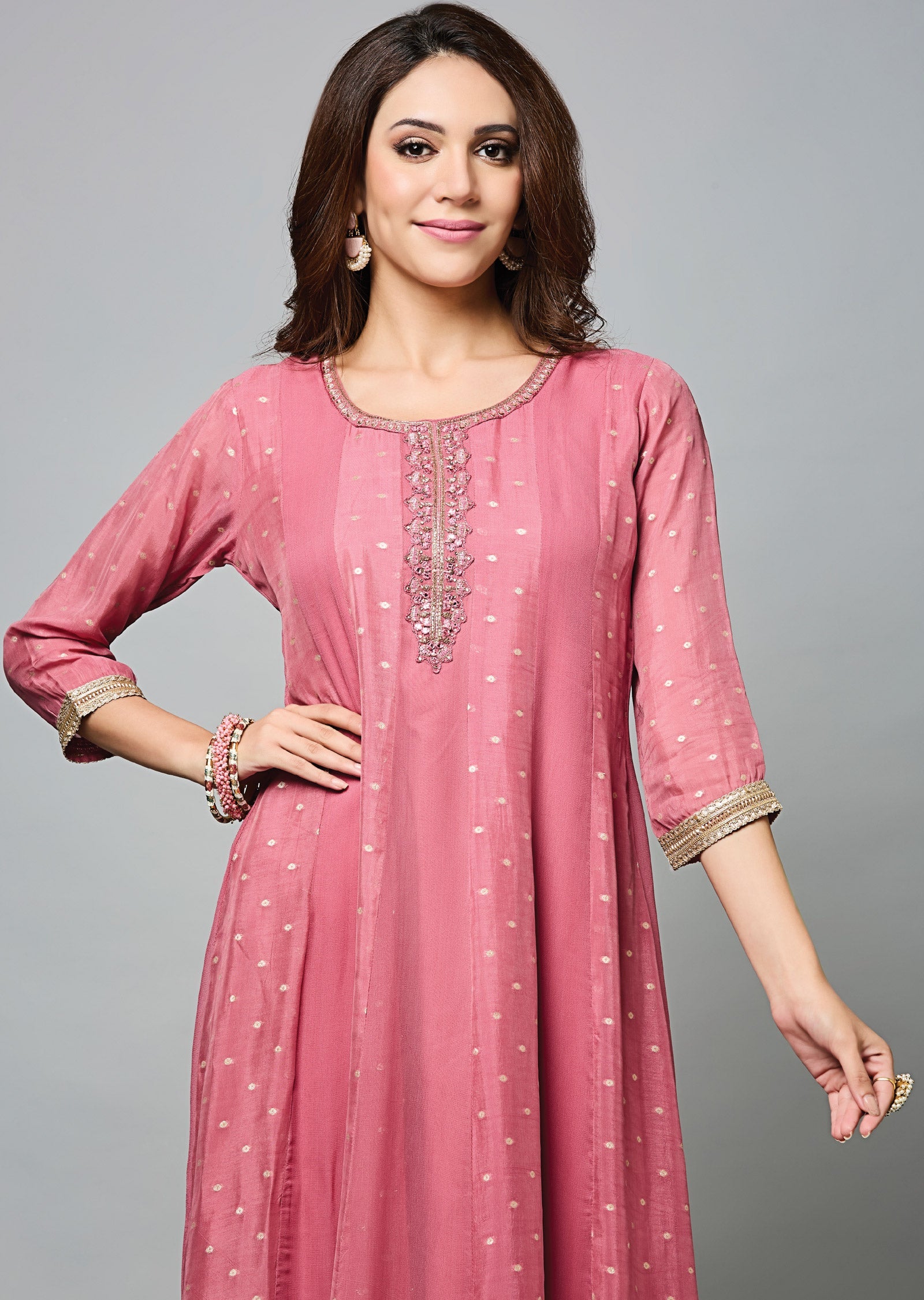Dark Pink Banaras Georgette Midi Dress