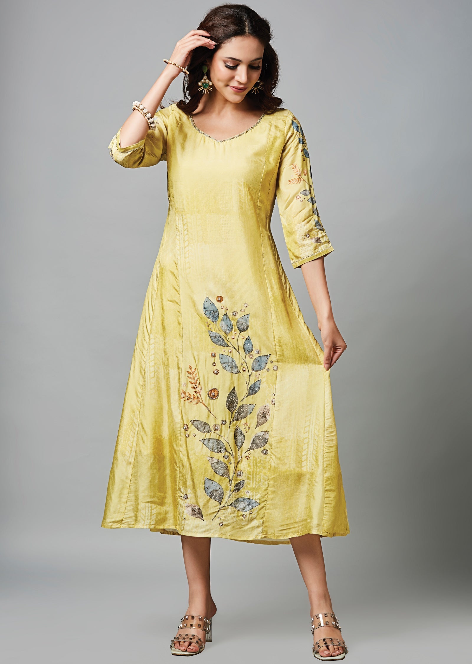 Light Yellow Dola Silk Midi Dress