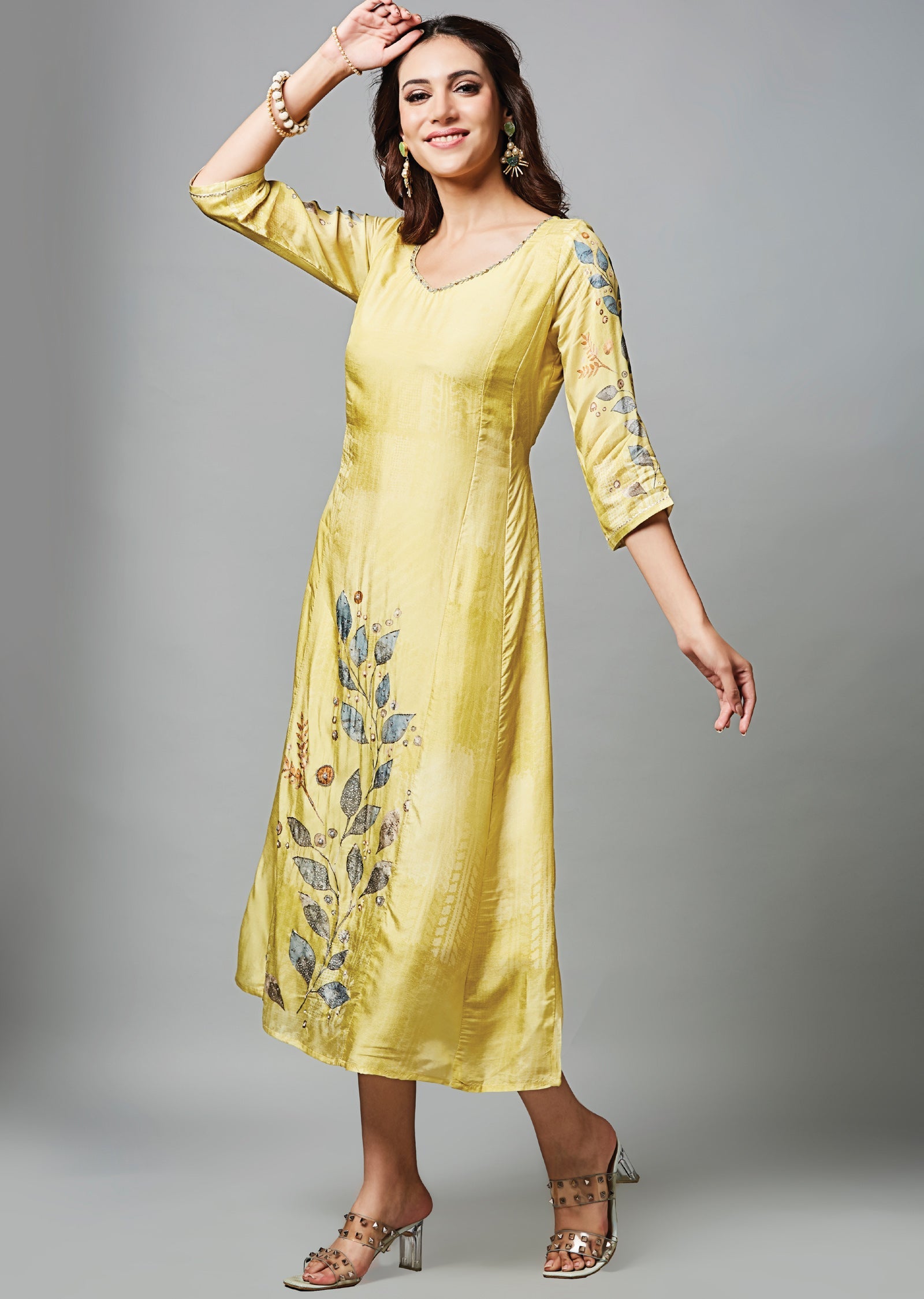 Light Yellow Dola Silk Midi Dress