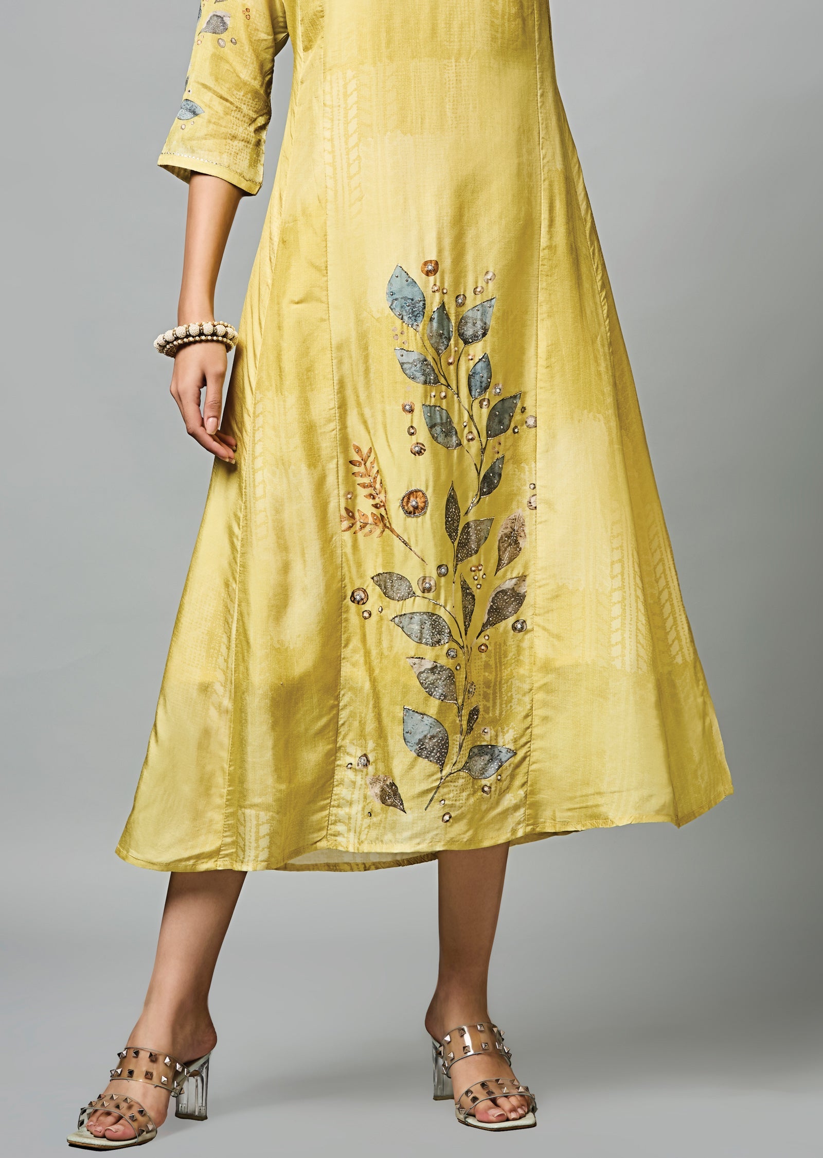 Light Yellow Dola Silk Midi Dress