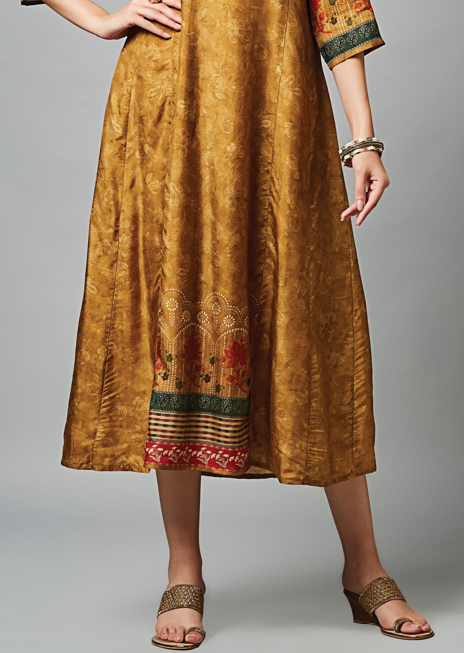 Mustard Dola Silk Midi Dress