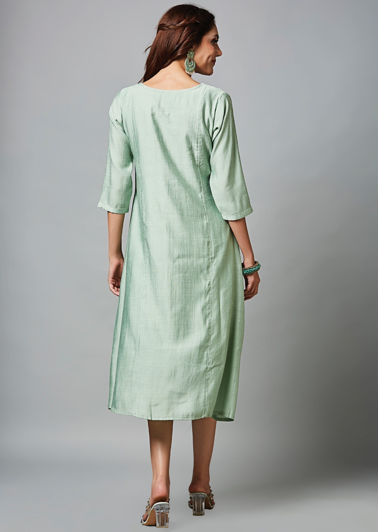 Dusty Green Soft Silk Midi Dress