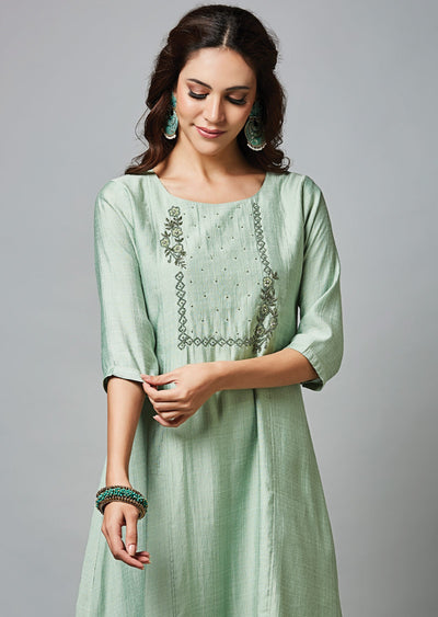 Dusty Green Soft Silk Midi Dress