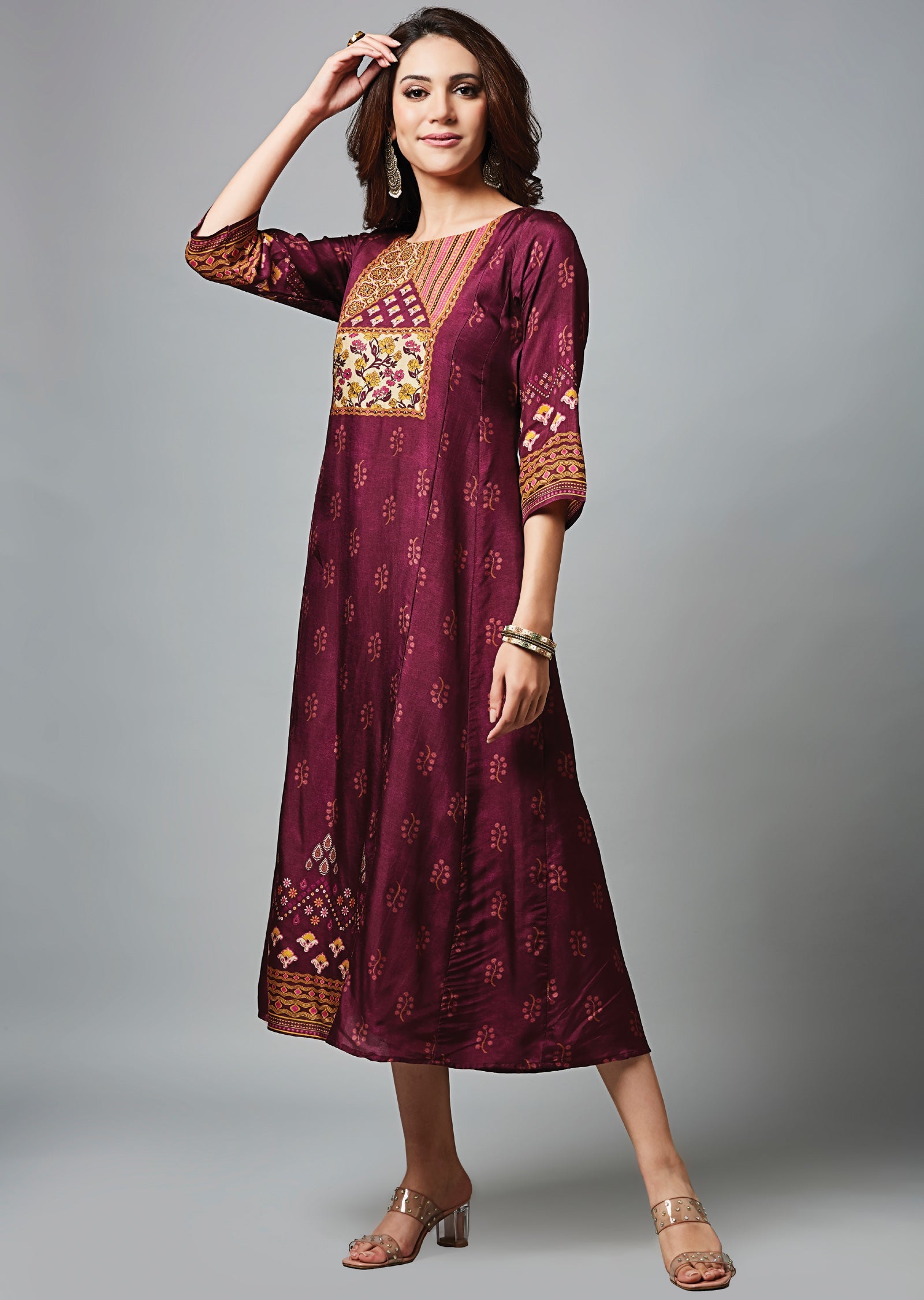 Magenta Dola Silk Midi Dress