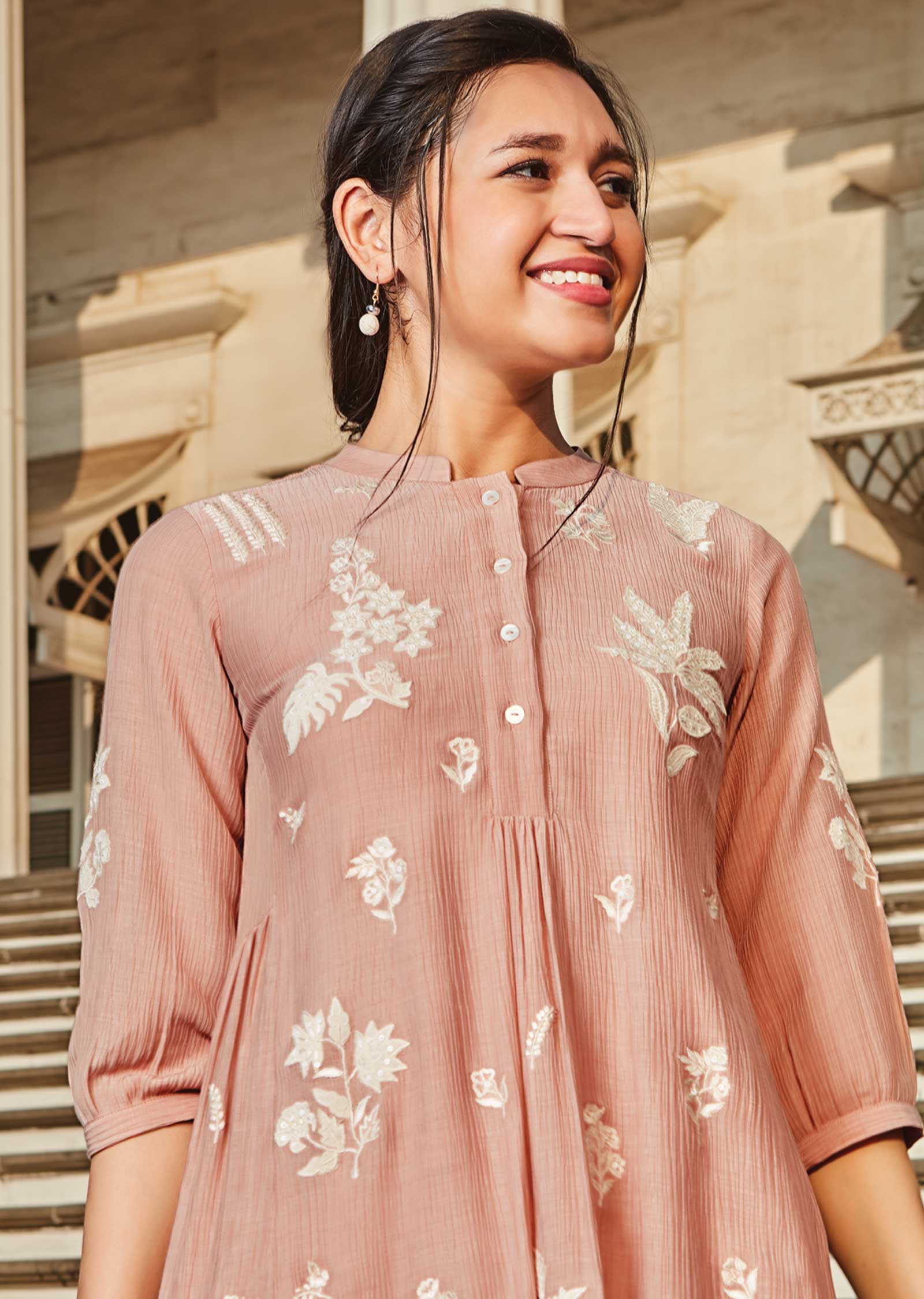 Dusty Peach Georgette Embroidered Co-Ord Set