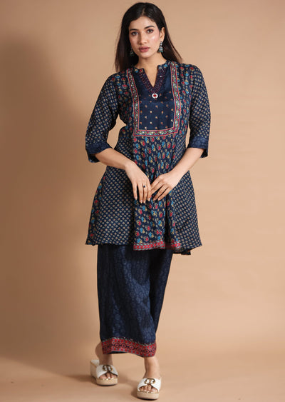 Navy Blue Chinnon Co-Ord Set