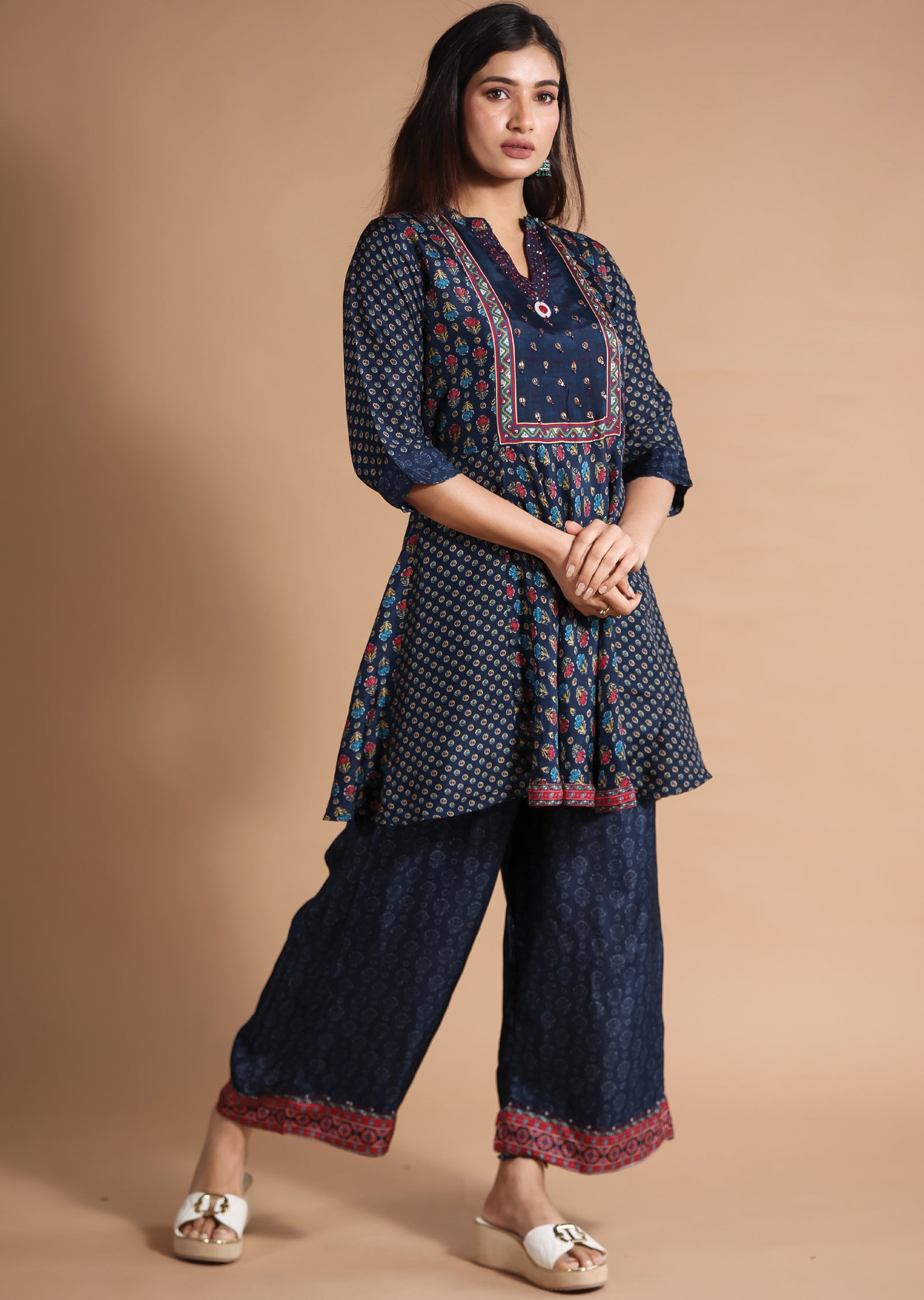 Navy Blue Chinnon Co-Ord Set