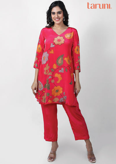 Rani Pink Crepe Embroidered Kurti Sets