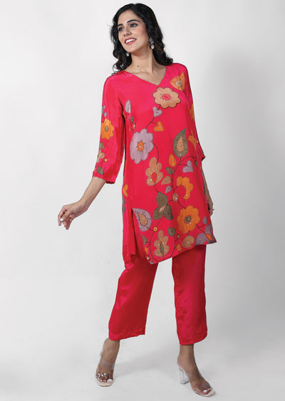 Rani Pink Crepe Embroidered Kurti Sets