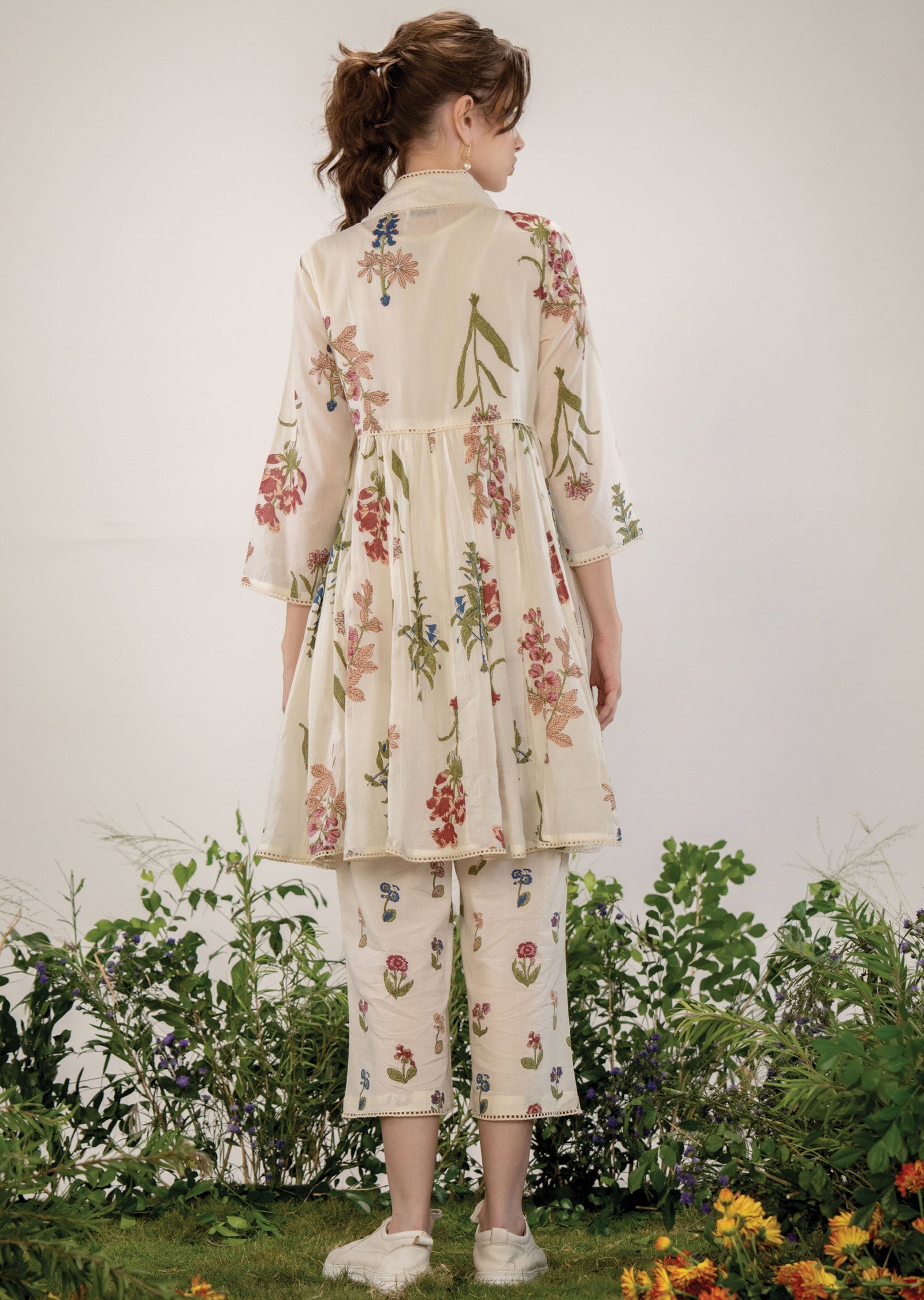 Beige Cotton Angrakha Style Kurti Co-ord Set