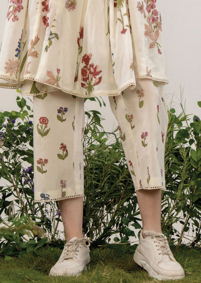 Beige Cotton Angrakha Style Kurti Co-ord Set