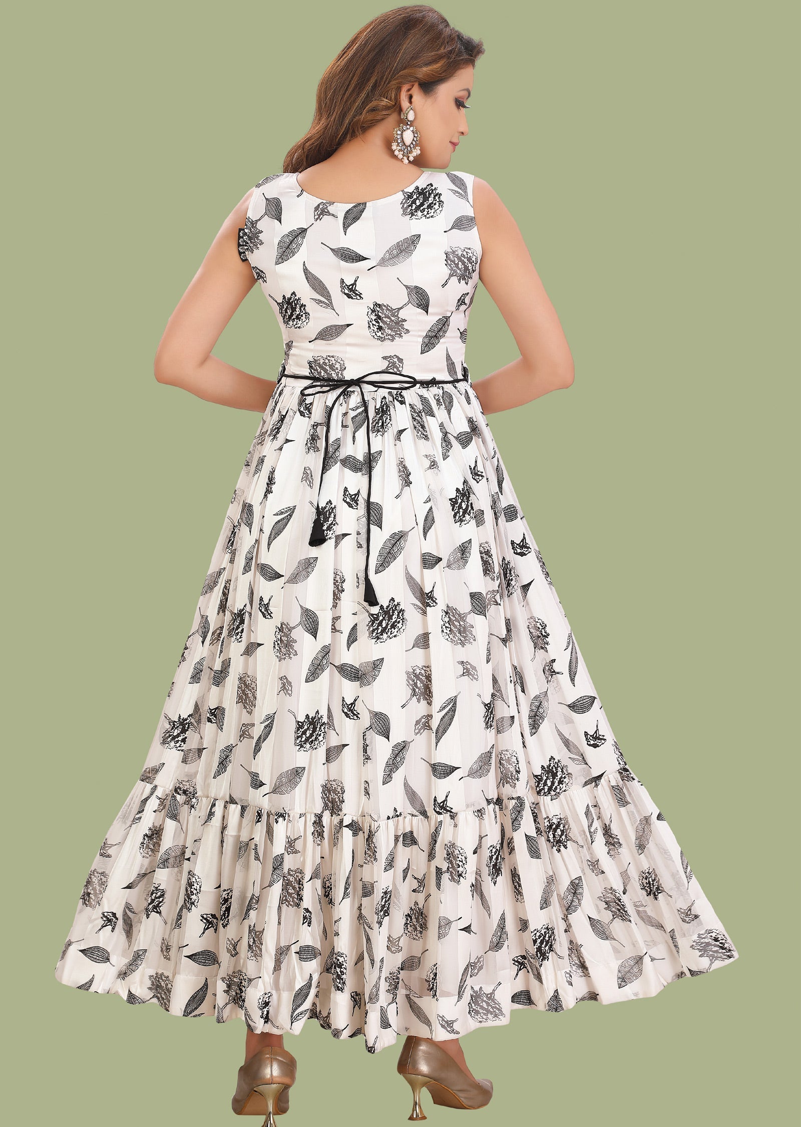 Off White Satin Georgette Kurtis Full Length