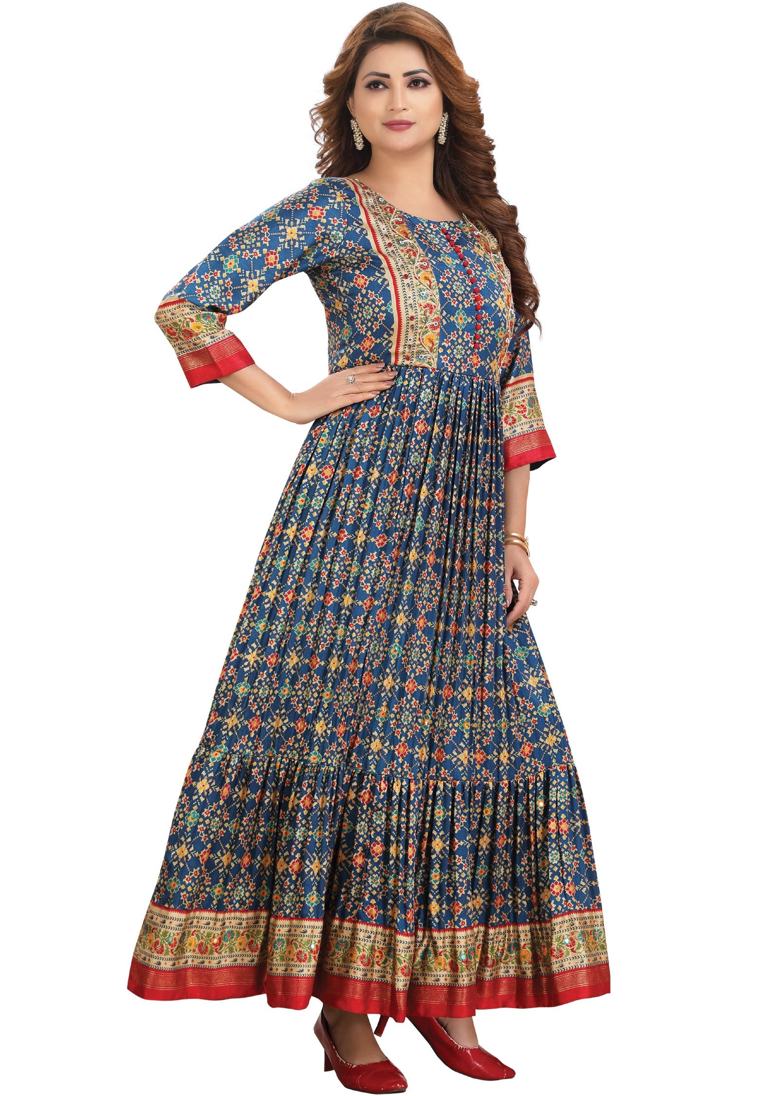 Rama Blue Silk Kurtis Full Length